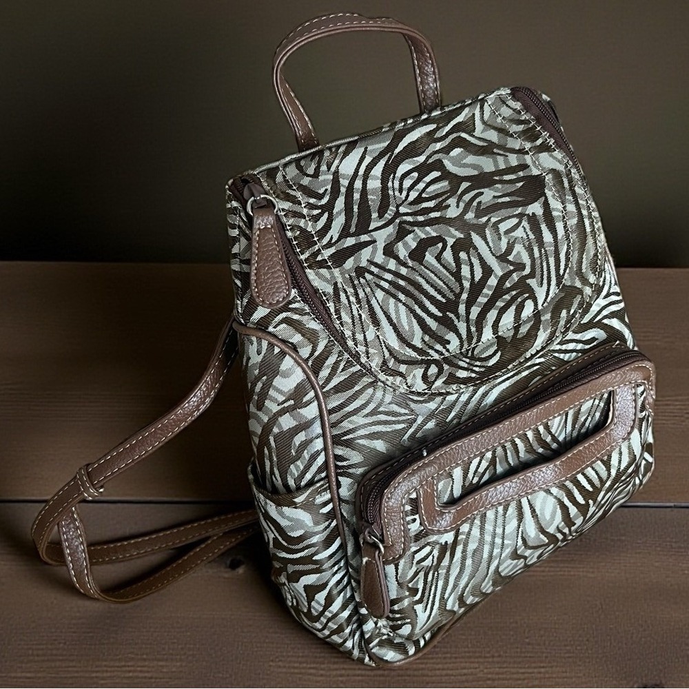 MultiSac Mini Backpack Brown Zebra Pattern‎ Adjustable Strap Vegan Leather